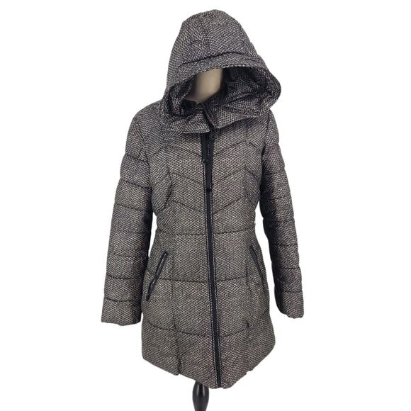 SALE Guess Black & White Hooded Winter Quilted Puffer Coat Women's Size Small - Picture 2 of 11